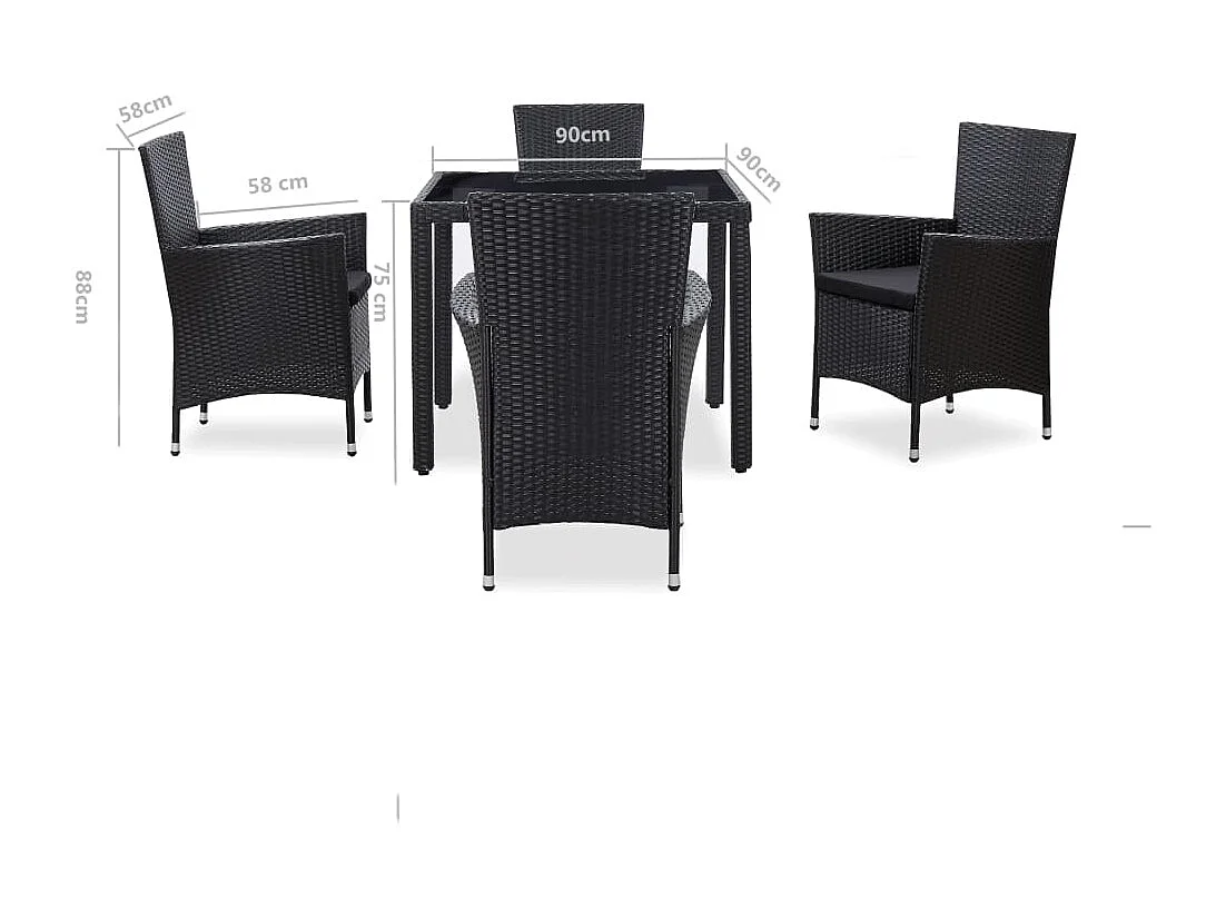 Peylar  Juego de comedor de jardín 5 piezas ratán sintético negro