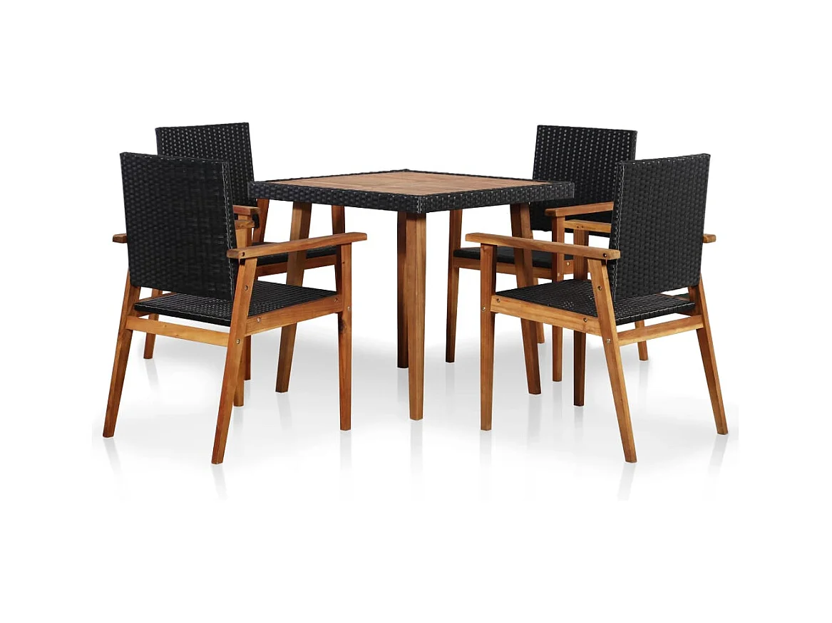 Garden Furniture -  5-delige Tuinset poly rattan zwart en bruin