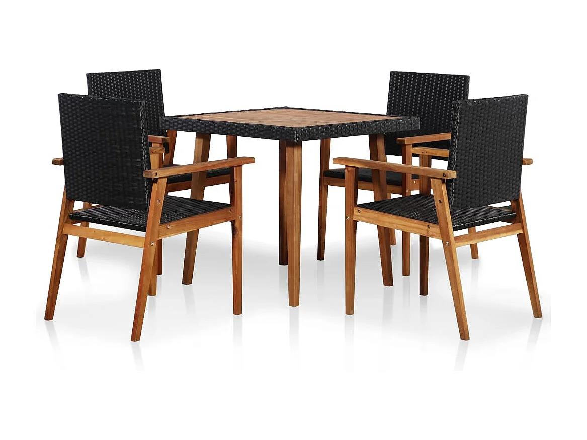 Garden Furniture -  Ensemble à manger d'extérieur 5 pcs Résine tressée Noir marron