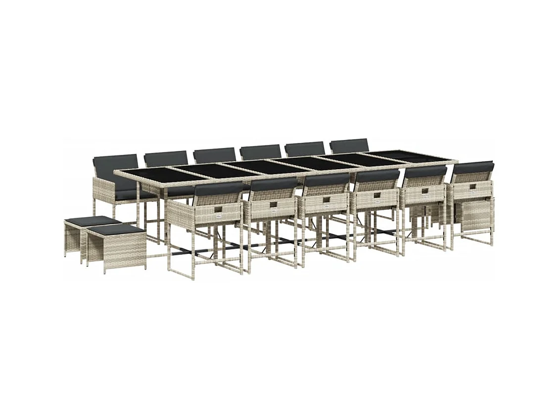 Kirkland  Set comedor jardín y cojines 17 pzas ratán sintético gris claro