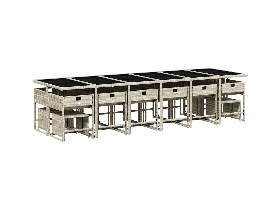 Kirkland  Set comedor jardín y cojines 17 pzas ratán sintético gris claro