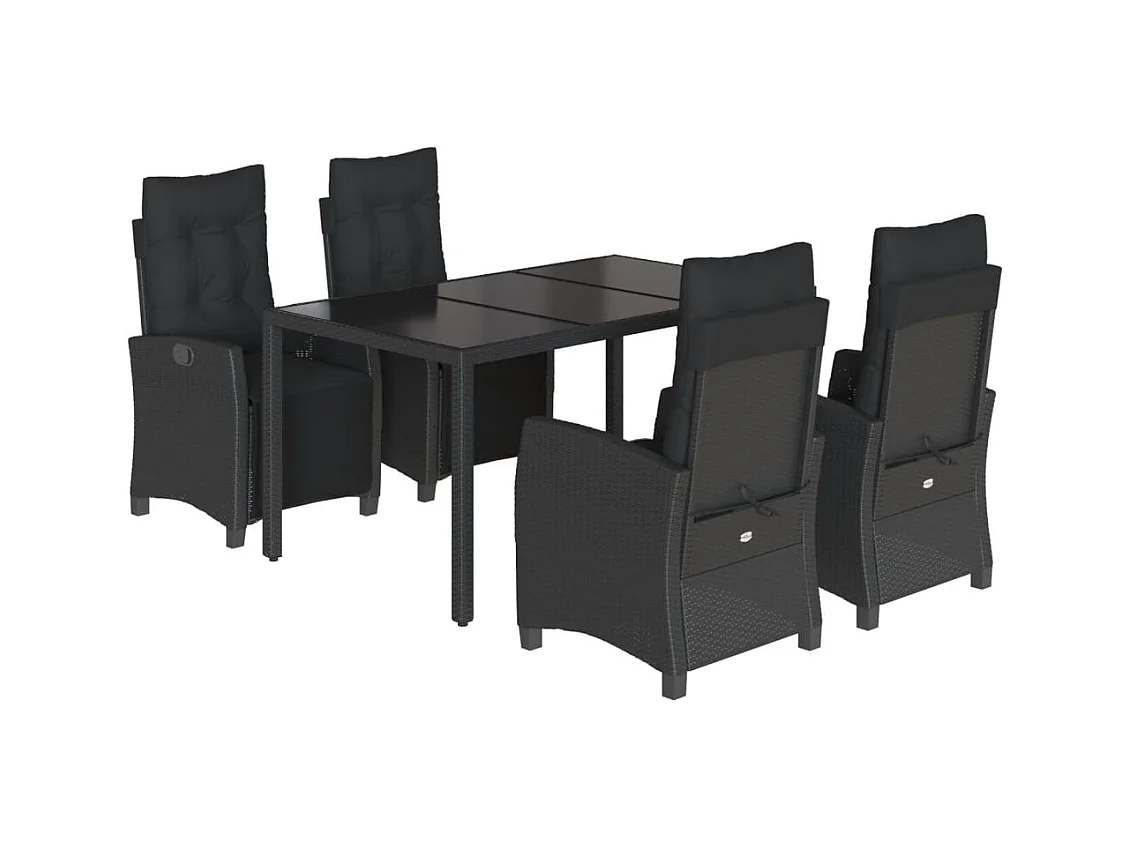 Vrikja  5-delige Tuinset met kussens poly rattan zwart