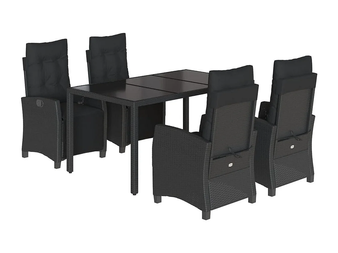 Vrikja  Ensemble à manger de jardin coussins 5pcs Noir Résine tressée