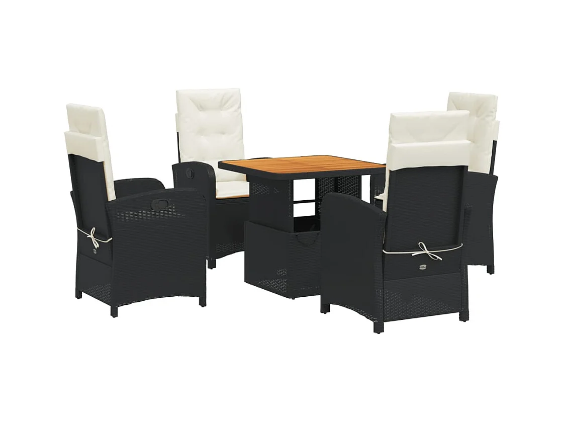 Onhaye  Ensemble à manger de jardin coussins 5pcs Noir Résine tressée