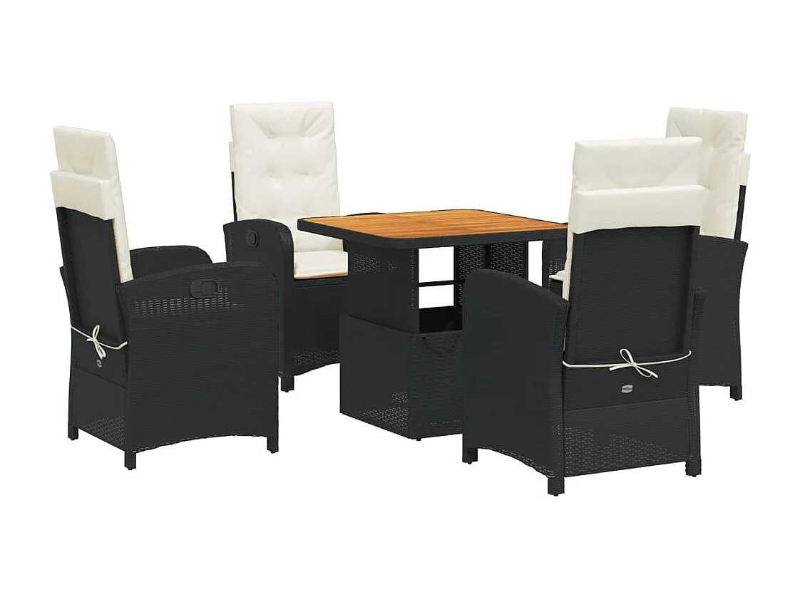 Onhaye  Ensemble à manger de jardin coussins 5pcs Noir Résine tressée