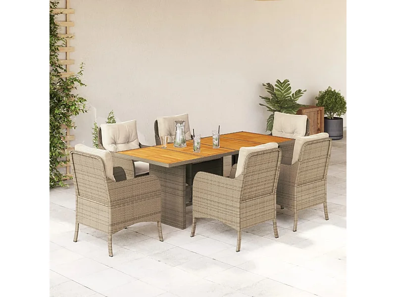 Karlyn  7-delige Tuinset met kussens poly rattan beige