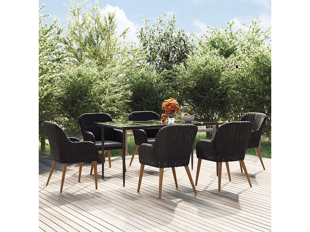 Coole  Ensemble à manger de jardin avec coussins 7 pcs Noir