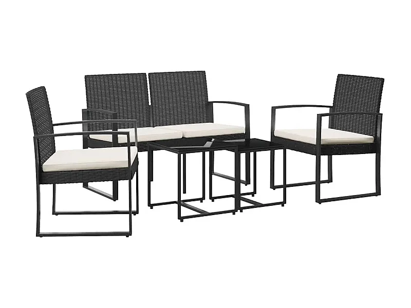 Ottavio  Set comedor de jardín 5 pzas con cojines PP aspecto ratán negro