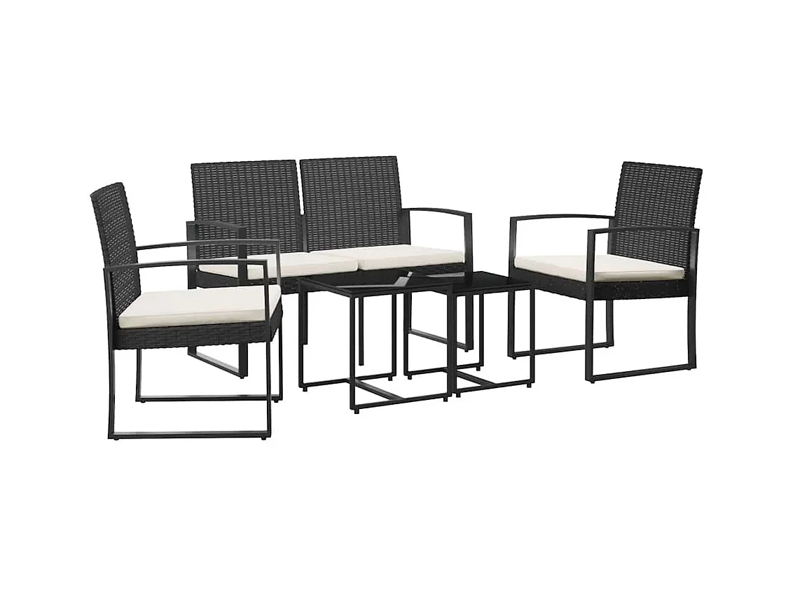 Ottavio  Set comedor de jardín 5 pzas con cojines PP aspecto ratán negro