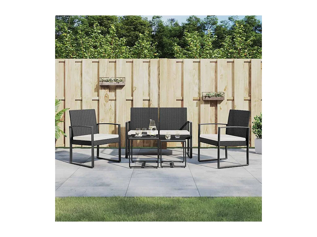 Ottavio  Set comedor de jardín 5 pzas con cojines PP aspecto ratán negro