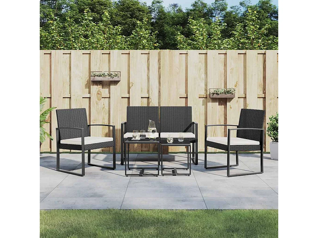 Ottavio  Ensemble à manger de jardin avec coussins 5 pcs noir rotin PP