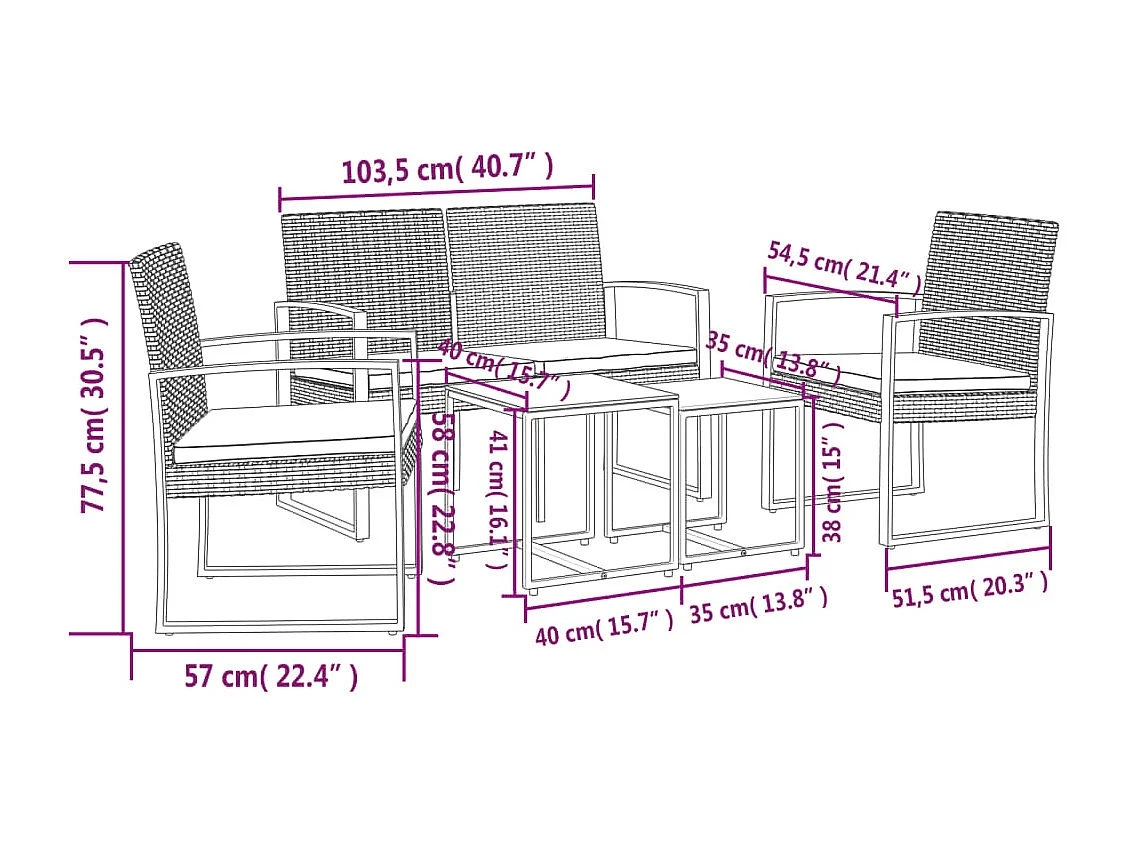 Ottavio  Ensemble à manger de jardin avec coussins 5 pcs noir rotin PP
