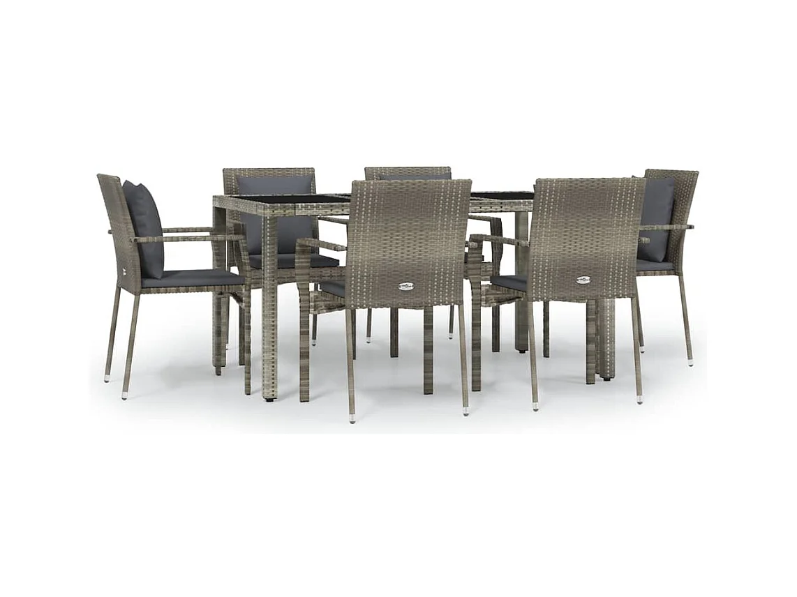 Pyhäntä  Ensemble à manger jardin et coussins 7 pcs gris rotin