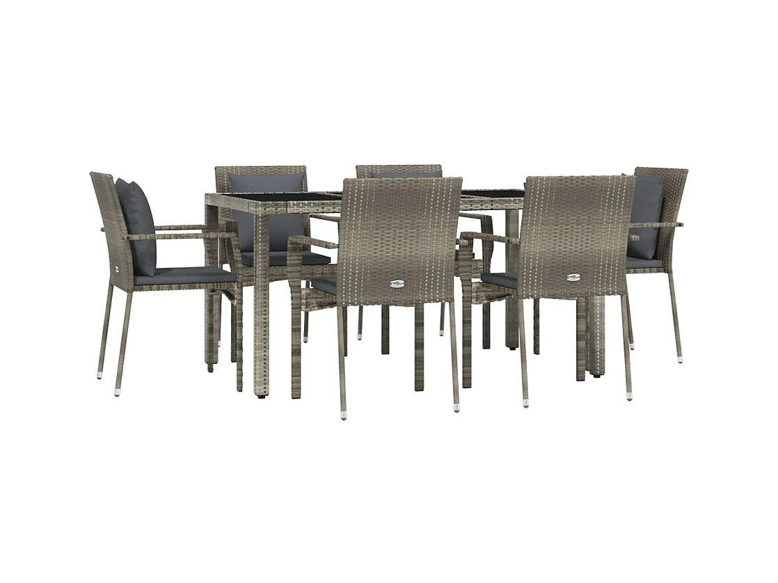 Pyhäntä  Ensemble à manger jardin et coussins 7 pcs gris rotin