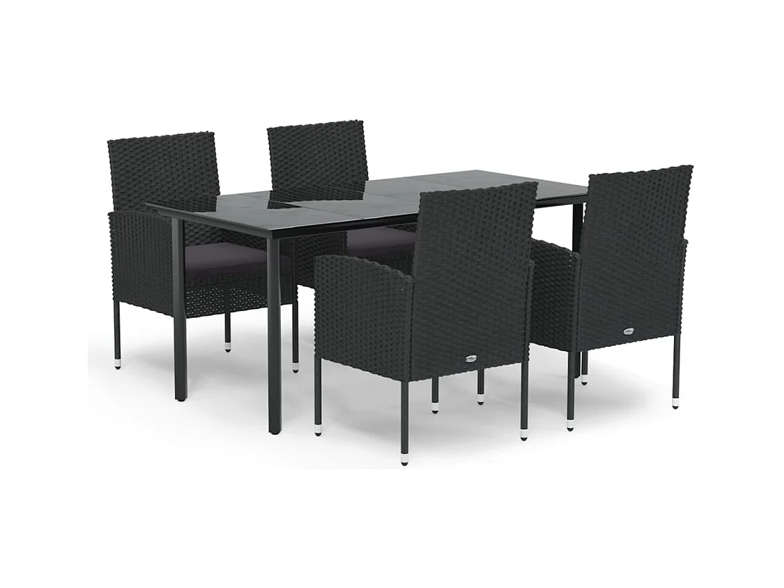 Lara  Ensemble à manger de jardin coussins 5pcs Noir Résine tressée