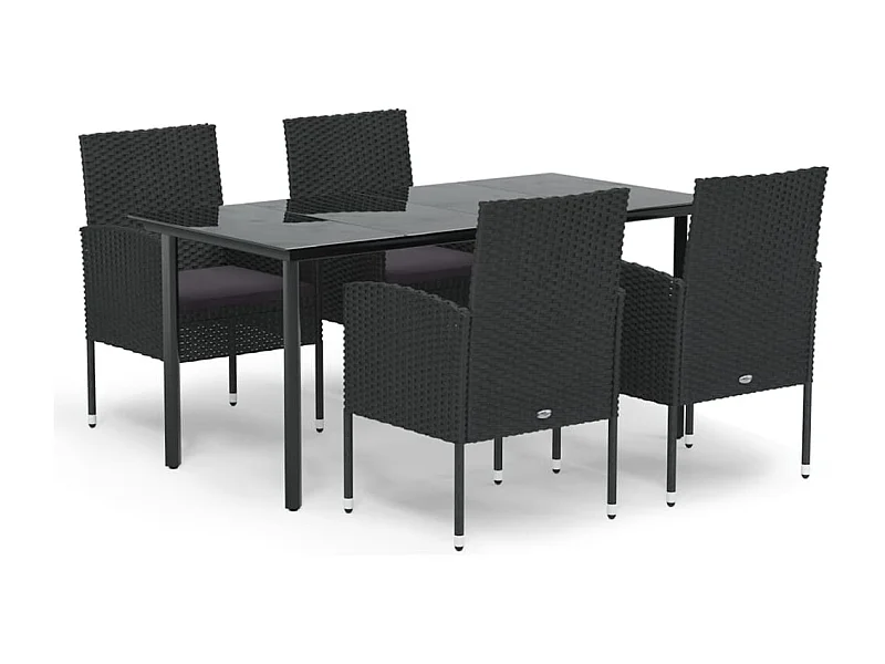 Lara  Set de muebles jardín 5 pzas con cojines ratán sintético negro