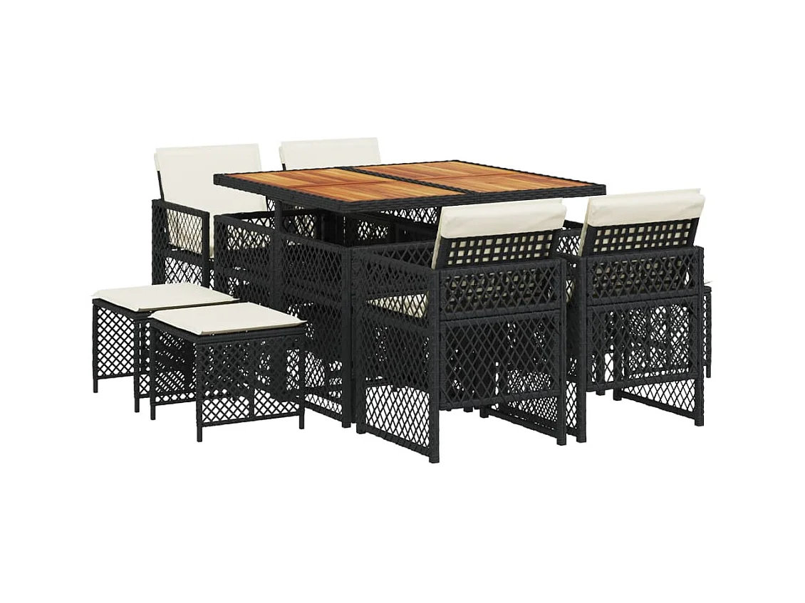 Lubbeek  Ensemble à manger de jardin 9pcs coussins noir résine tressée