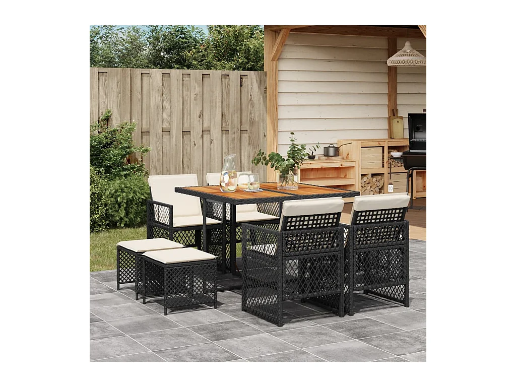 Lubbeek  Ensemble à manger de jardin 9pcs coussins noir résine tressée