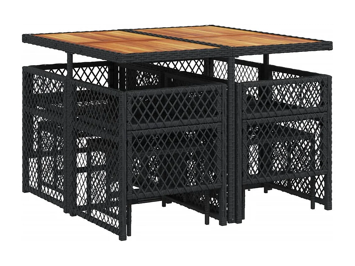 Lubbeek  Ensemble à manger de jardin 9pcs coussins noir résine tressée