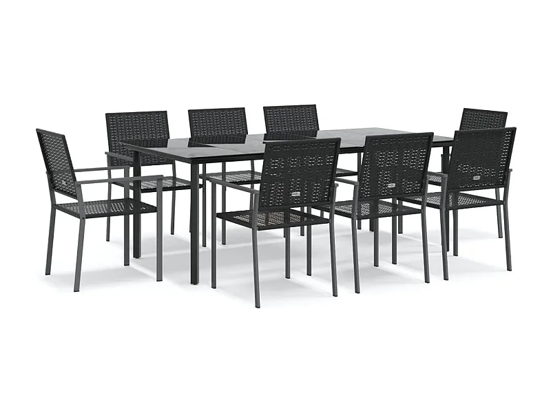 Timothy Scott  Ensemble à manger de jardin 9 pcs résine tressée acier