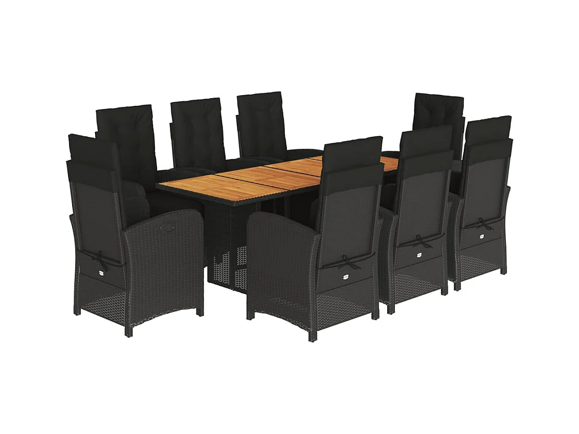 Thomian  Ensemble à manger de jardin 9pcs coussins noir résine tressée