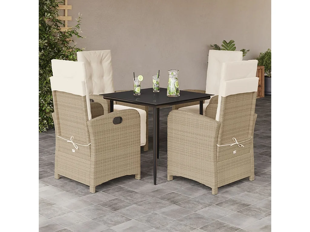 Mohammed  Set comedor de jardín 5 pzas con cojines ratán sintético beige