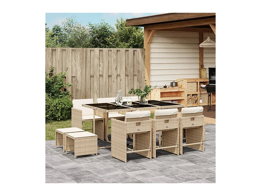 Zenn  11-delige Tuinset met kussens poly rattan beige