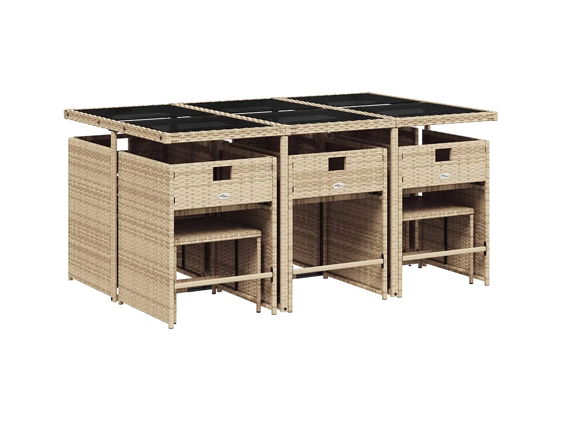 Zenn  11-delige Tuinset met kussens poly rattan beige