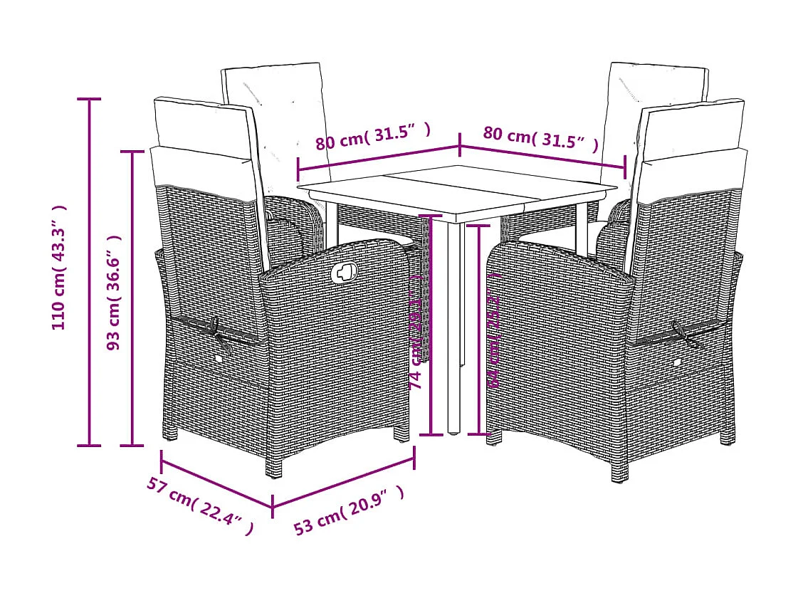 Issy-les-Moulineaux  Set de muebles jardín 5 pzas con cojines ratán sintético negro