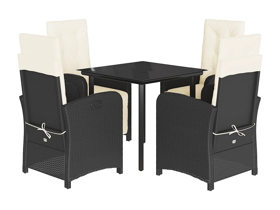 Issy-les-Moulineaux  Ensemble à manger de jardin coussins 5pcs Noir Résine tressée