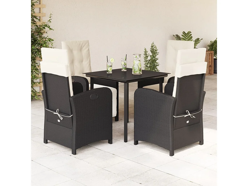 Issy-les-Moulineaux  Ensemble à manger de jardin coussins 5pcs Noir Résine tressée