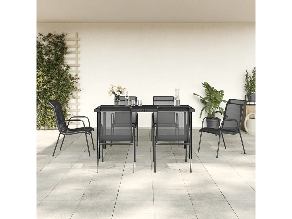Hyères  Juego de comedor para jardín 7 piezas acero y textilene negro