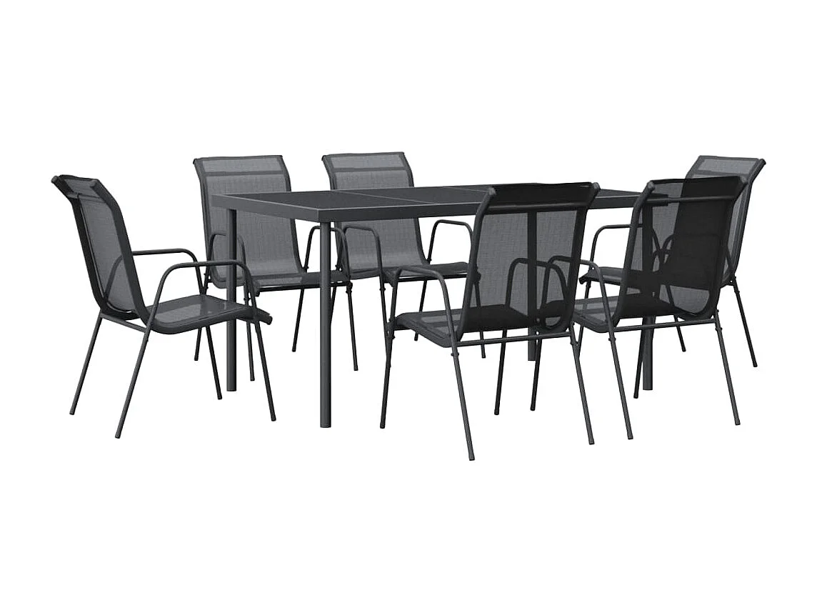 Hyères  Juego de comedor para jardín 7 piezas acero y textilene negro