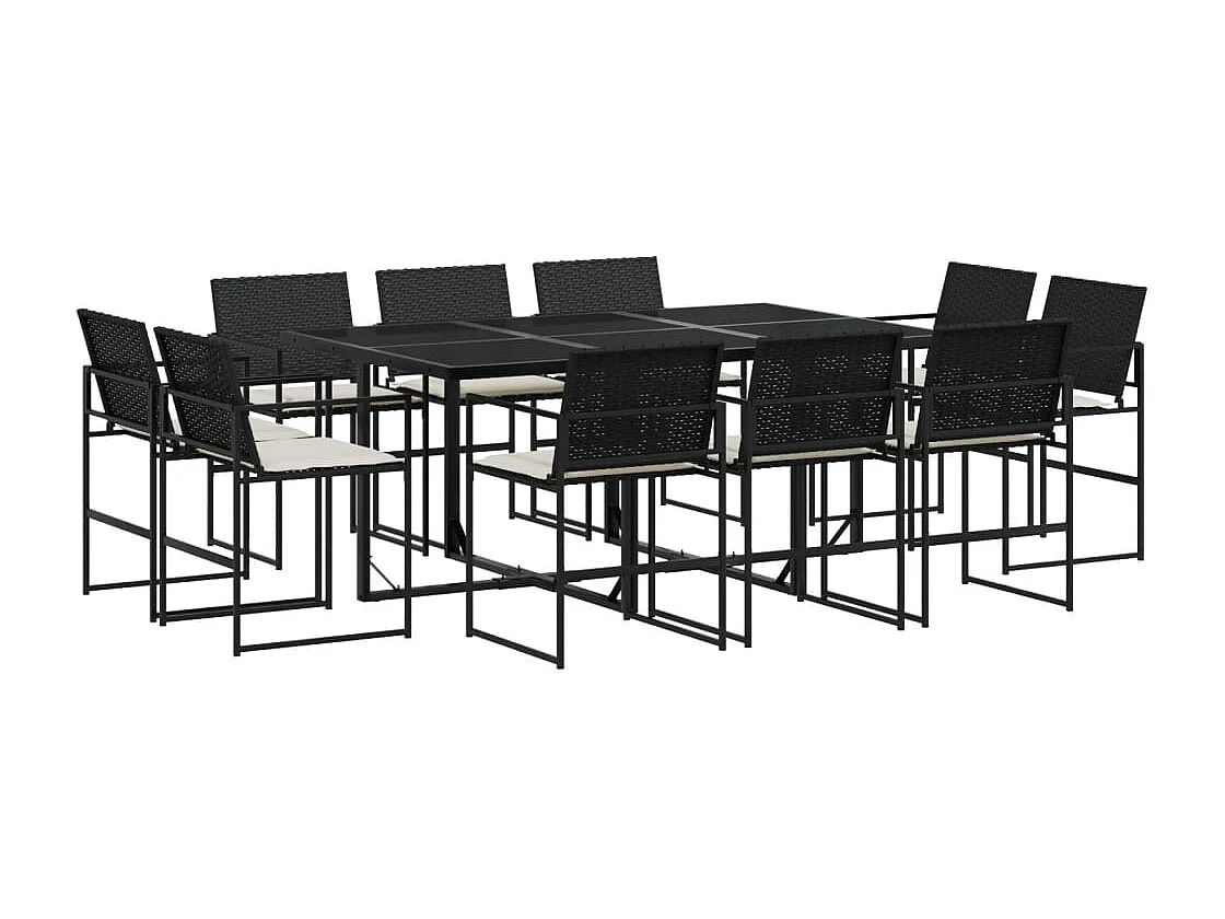 Warren  Ensemble à manger de jardin 11 pcs coussins noir résine tressée