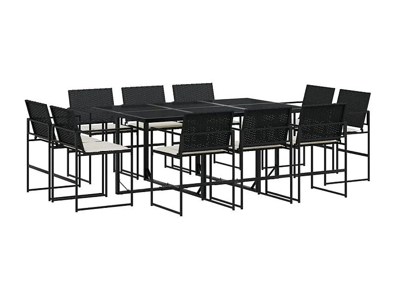 Warren  Ensemble à manger de jardin 11 pcs coussins noir résine tressée
