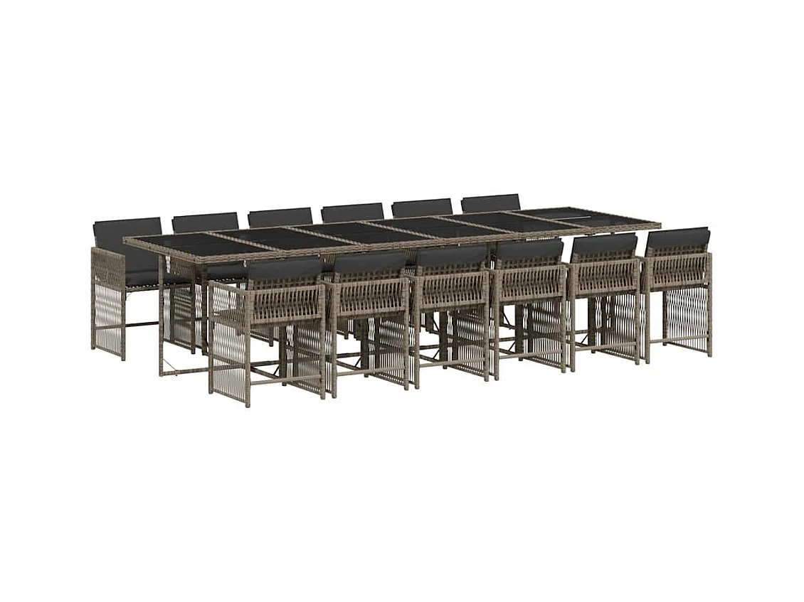 Jeffersontown  Set comedor de jardín con cojines 13 pzas ratán sintético gris
