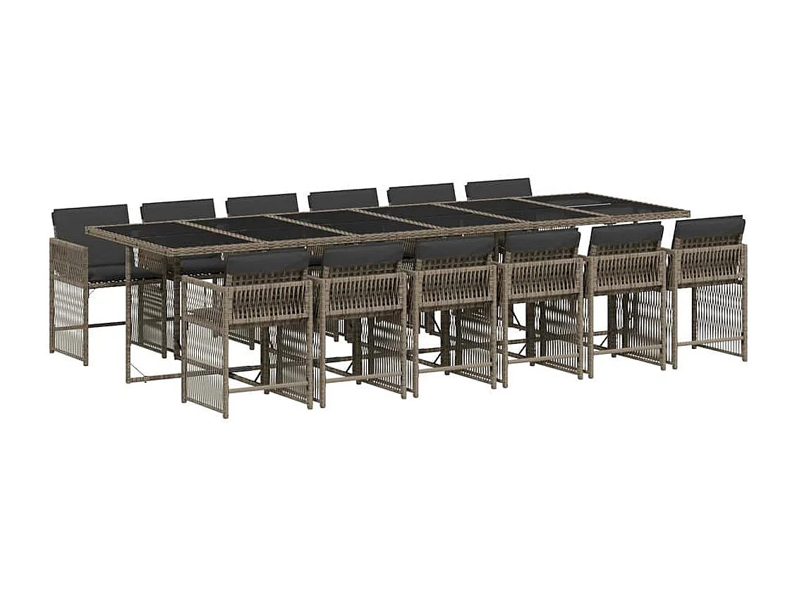 Jeffersontown  Ensemble à manger de jardin coussins 13 pcs gris résine tressée