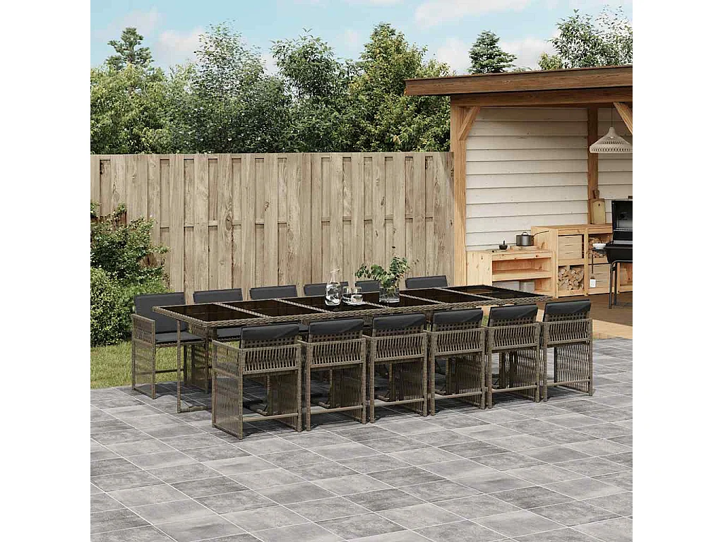 Jeffersontown  Ensemble à manger de jardin coussins 13 pcs gris résine tressée