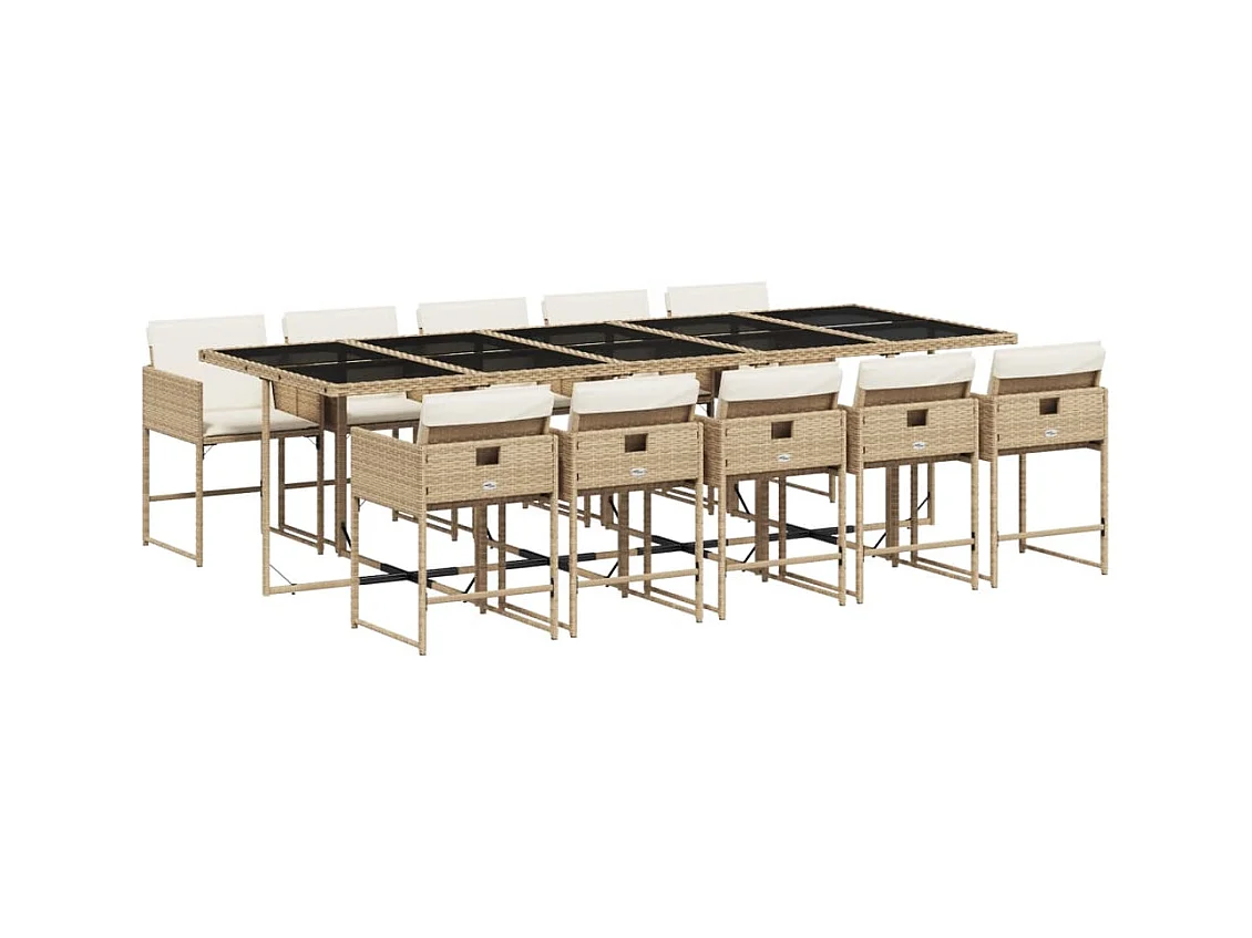 Sener  Set comedor de jardín 11 pzas con cojines ratán sintético beige