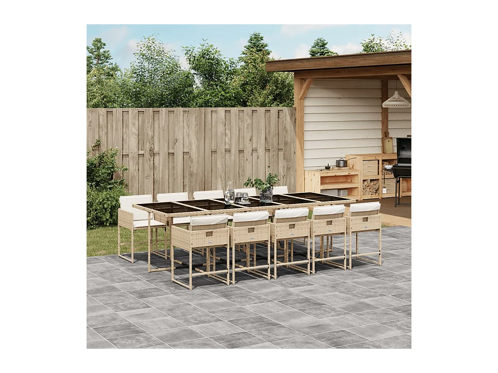 Sener  Set comedor de jardín 11 pzas con cojines ratán sintético beige