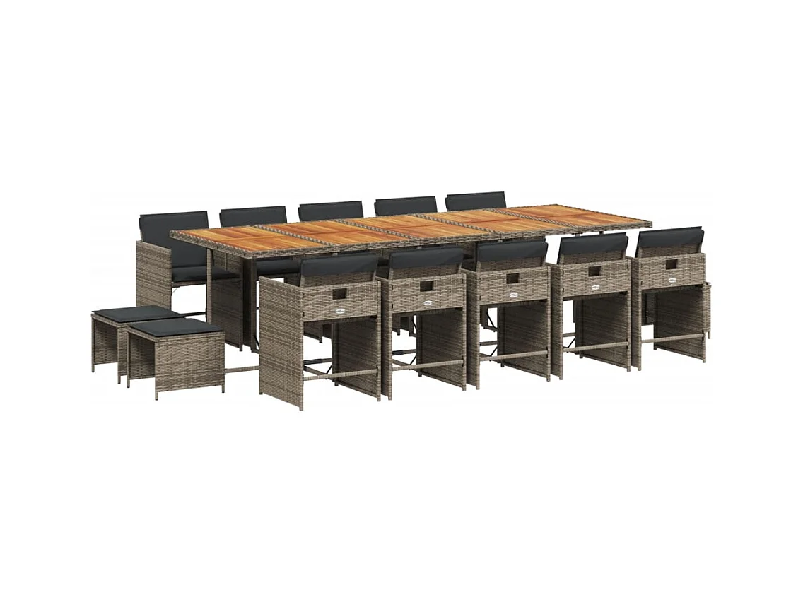 Enfield  Set comedor de jardín con cojines 15 pzas ratán sintético gris