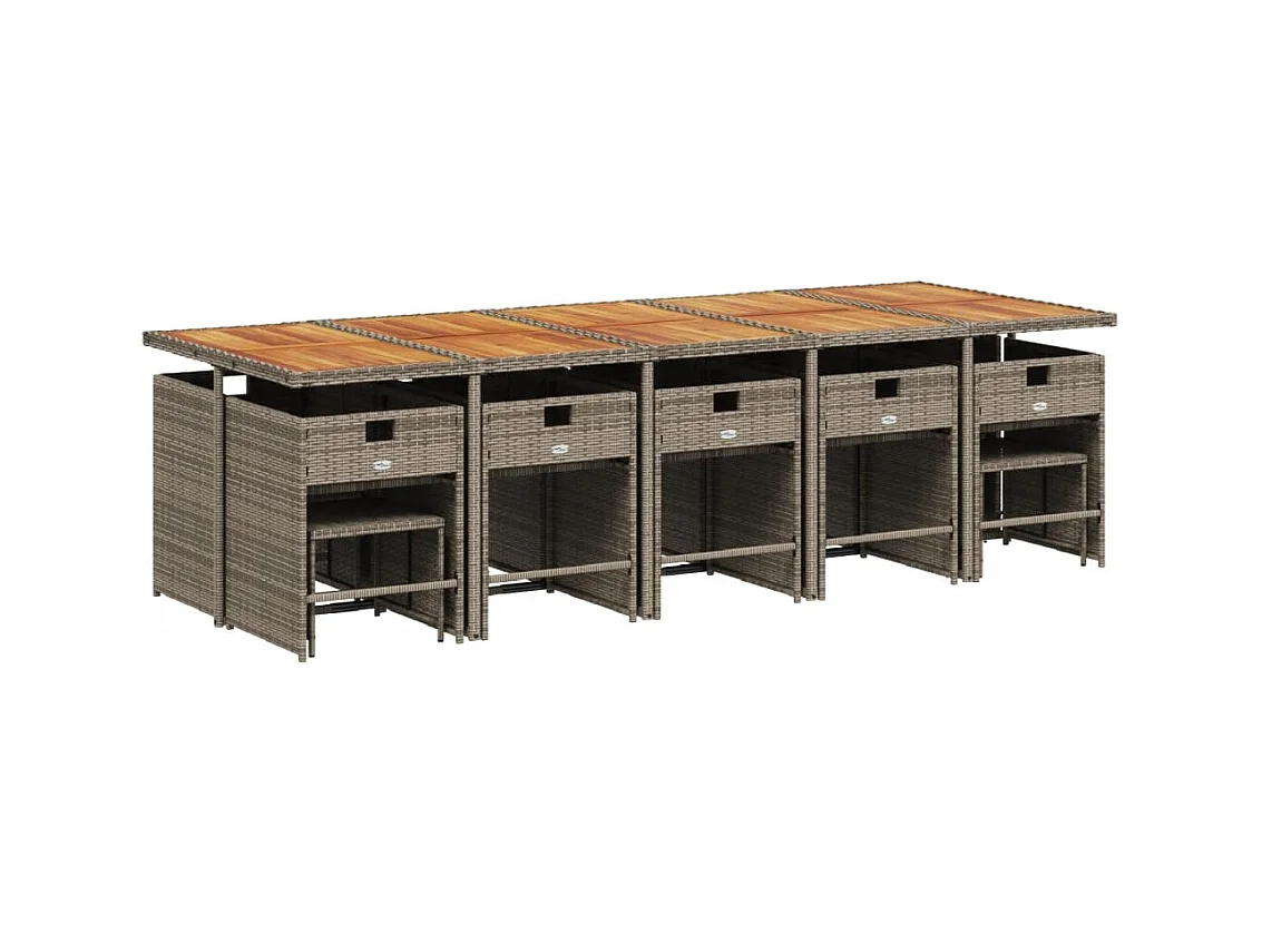 Enfield  Set comedor de jardín con cojines 15 pzas ratán sintético gris