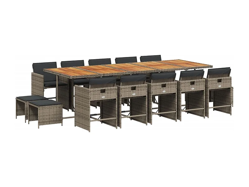 Enfield  Set comedor de jardín con cojines 15 pzas ratán sintético gris