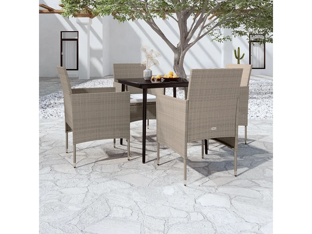 Cesarino  5-delige Tuinset met kussens beige en zwart