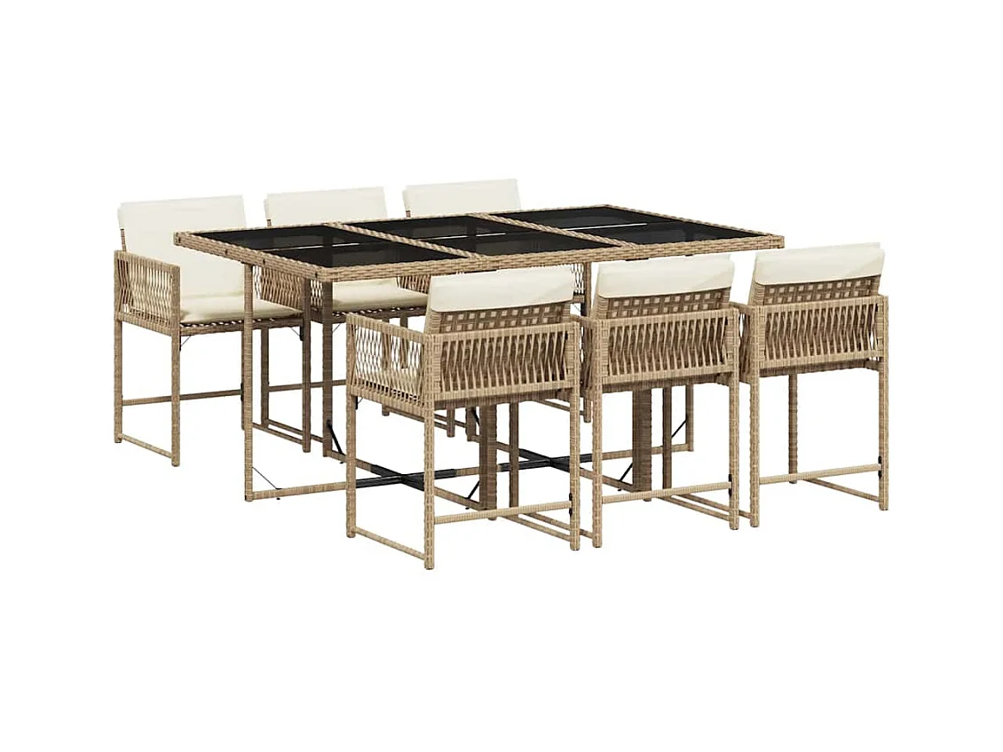 Sharif  7-delige Tuinset met kussens poly rattan beige