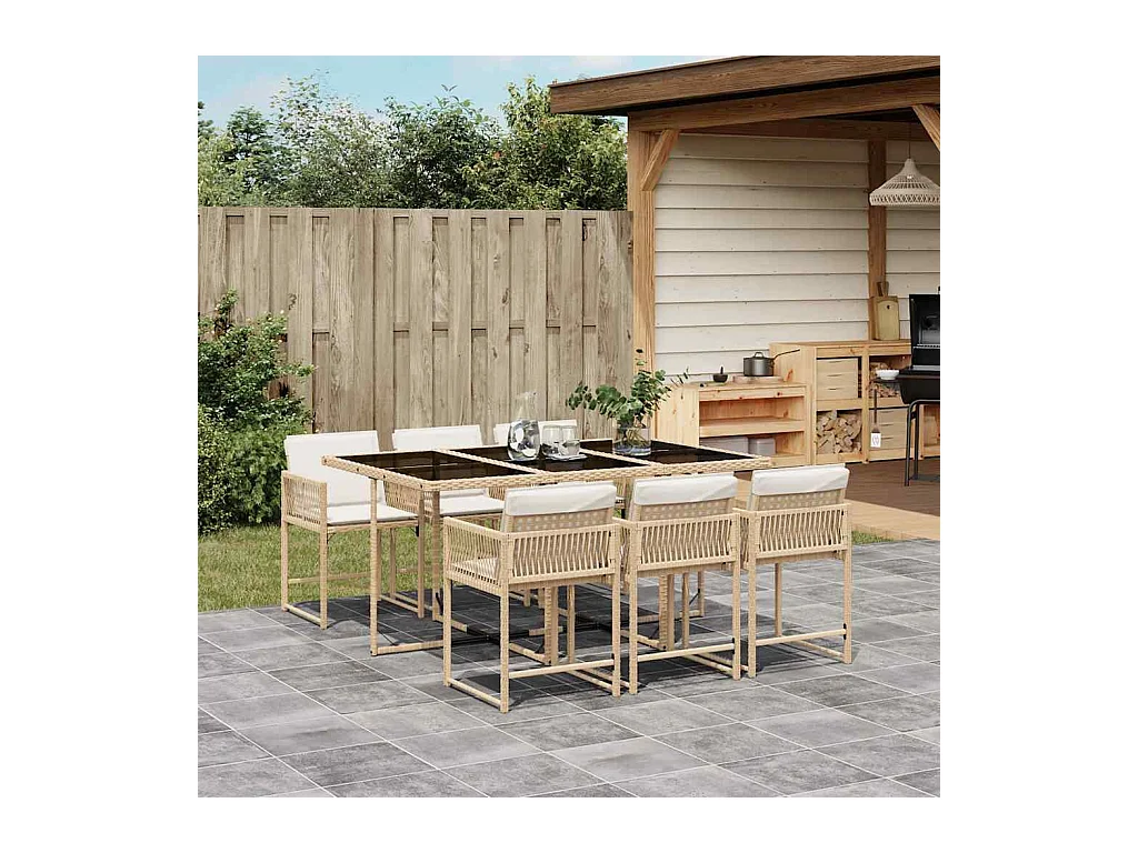 Sharif  7-delige Tuinset met kussens poly rattan beige