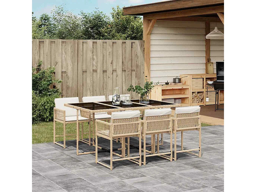 Sharif  7-delige Tuinset met kussens poly rattan beige