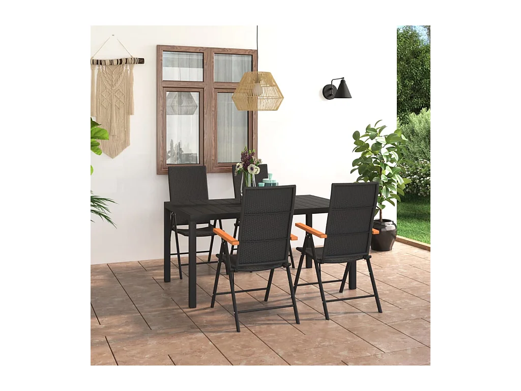 Garden Furniture -  Ensemble à manger de jardin 5 pcs noir et marron