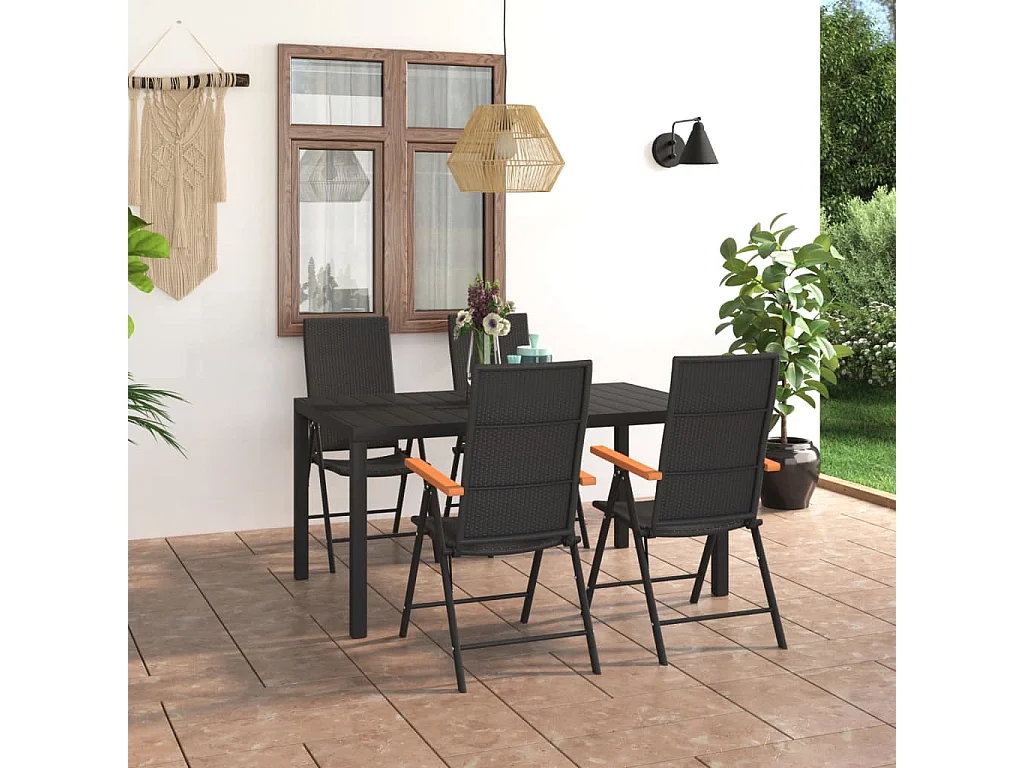Garden Furniture -  Ensemble à manger de jardin 5 pcs noir et marron