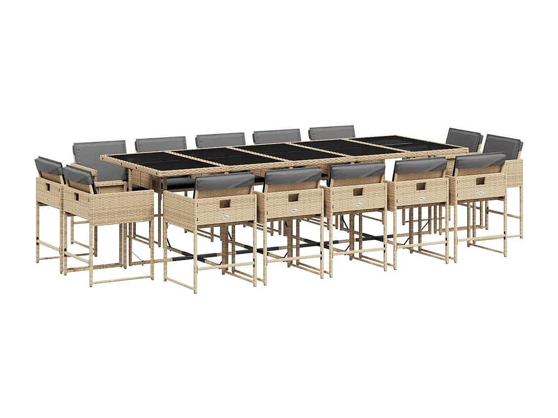 Brienne  Ensemble à manger de jardin et coussins 15 pcs mélange beige